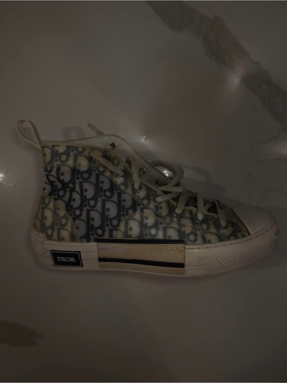 Dior Men's High-Top Monogram Sneaker in White and Navy